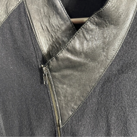 Eileen Fisher wool and leather jacket, asymmetrical, size small, fall - Picture 9 of 11